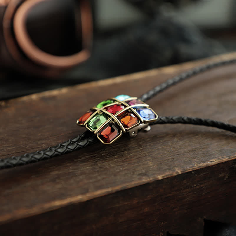 Geometric Mosaic Cube Gemstone Bolo Tie - image 3