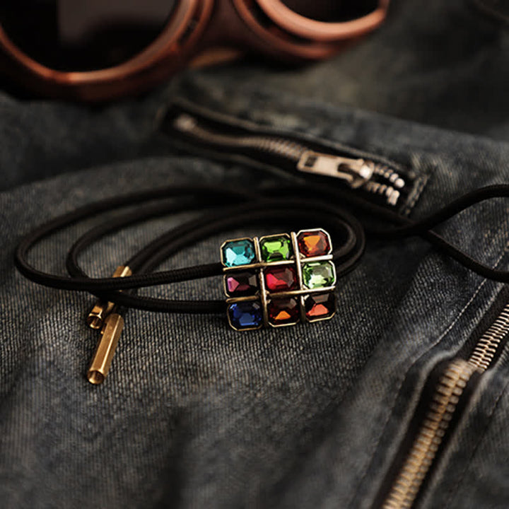 Geometric Mosaic Cube Gemstone Bolo Tie - Rope - image 6