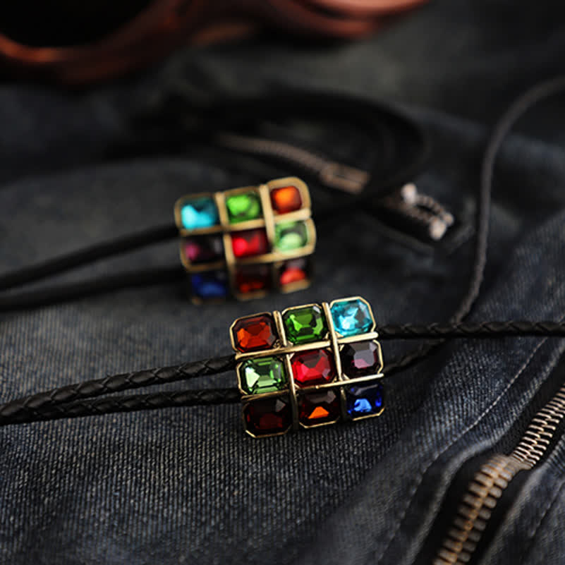 Geometric Mosaic Cube Gemstone Bolo Tie - image 5
