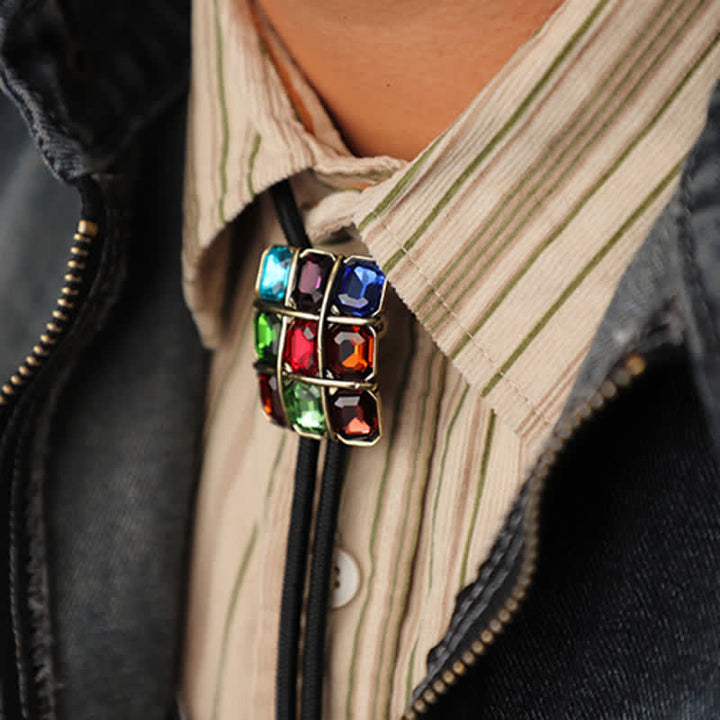 Geometric Mosaic Cube Gemstone Bolo Tie - image 7