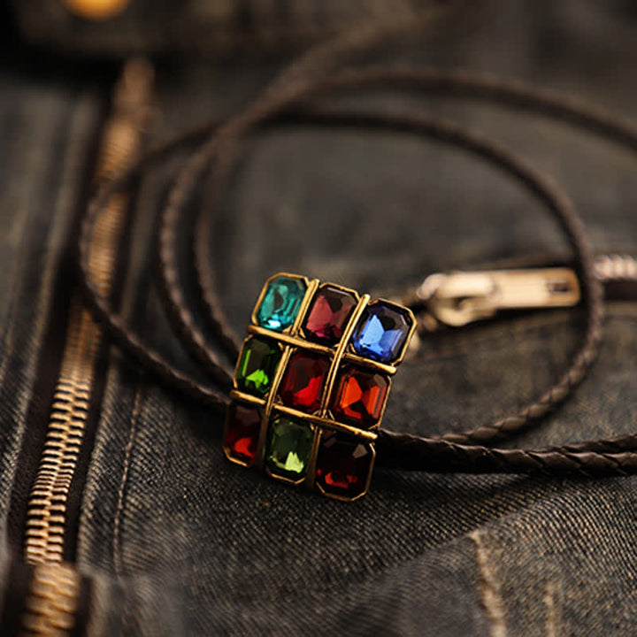 Geometric Mosaic Cube Gemstone Bolo Tie - PU Leather - image 1