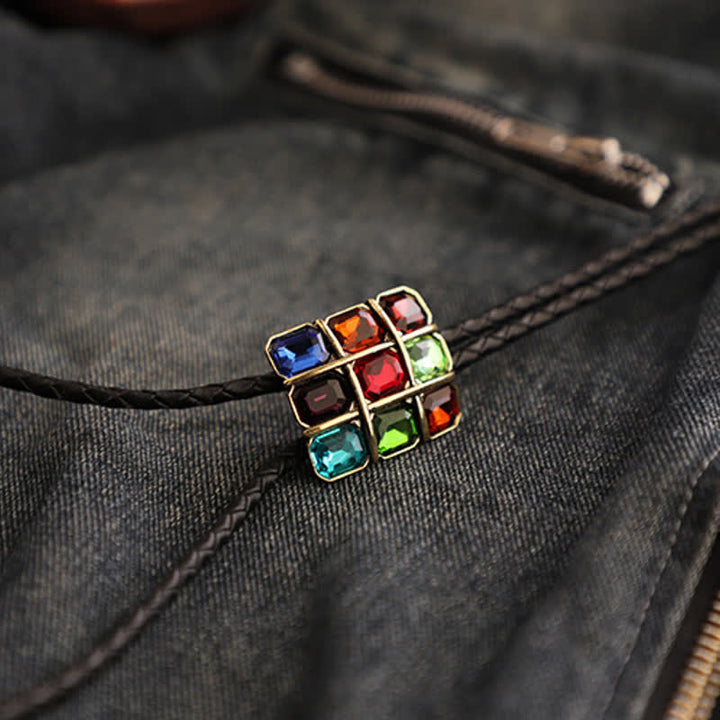 Geometric Mosaic Cube Gemstone Bolo Tie - image 2