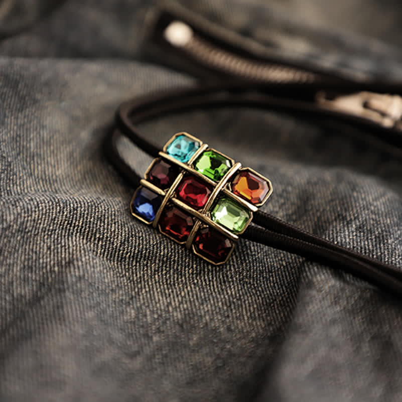 Geometric Mosaic Cube Gemstone Bolo Tie - image 9