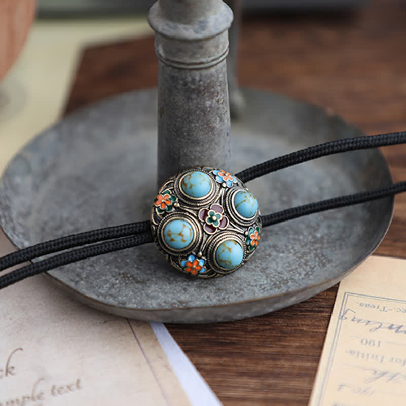 Ancient Blue Turquoise Enamel Flower Bolo Tie - image 8