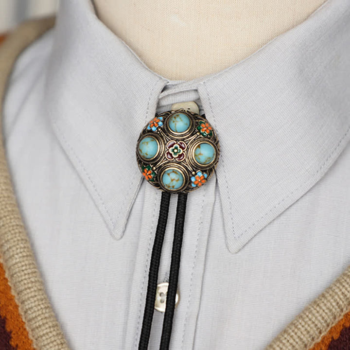 Ancient Blue Turquoise Enamel Flower Bolo Tie - image 7