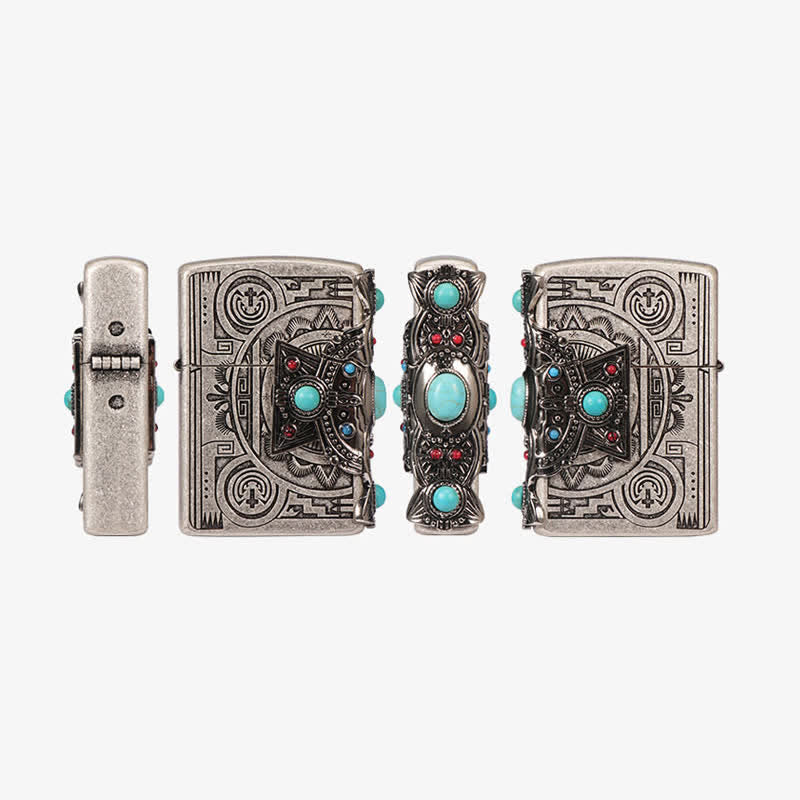 Indian Feather Blue Turquoise Refillable Kerosene Lighter - image 8
