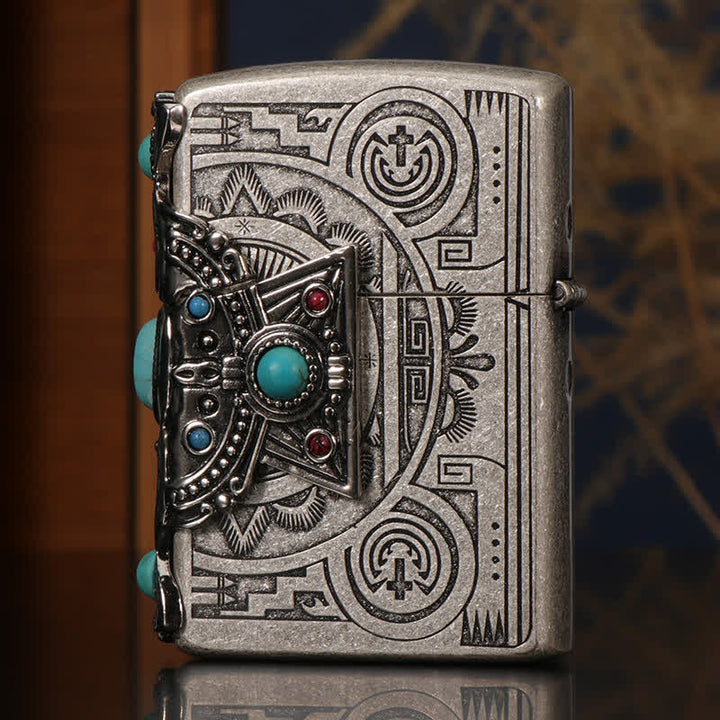 Indian Feather Blue Turquoise Refillable Kerosene Lighter - image 6