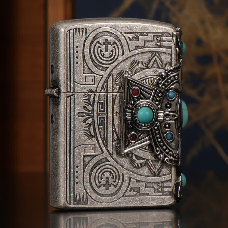 Indian Feather Blue Turquoise Refillable Kerosene Lighter - Style #2 - image 5