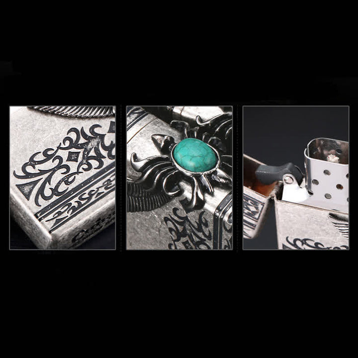 Eagle Wings Turquoise Inlaid Refillable Kerosene Lighter - image 3