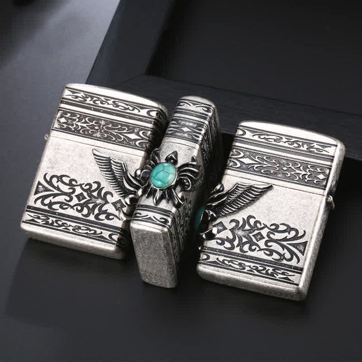 Eagle Wings Turquoise Inlaid Refillable Kerosene Lighter - image 0