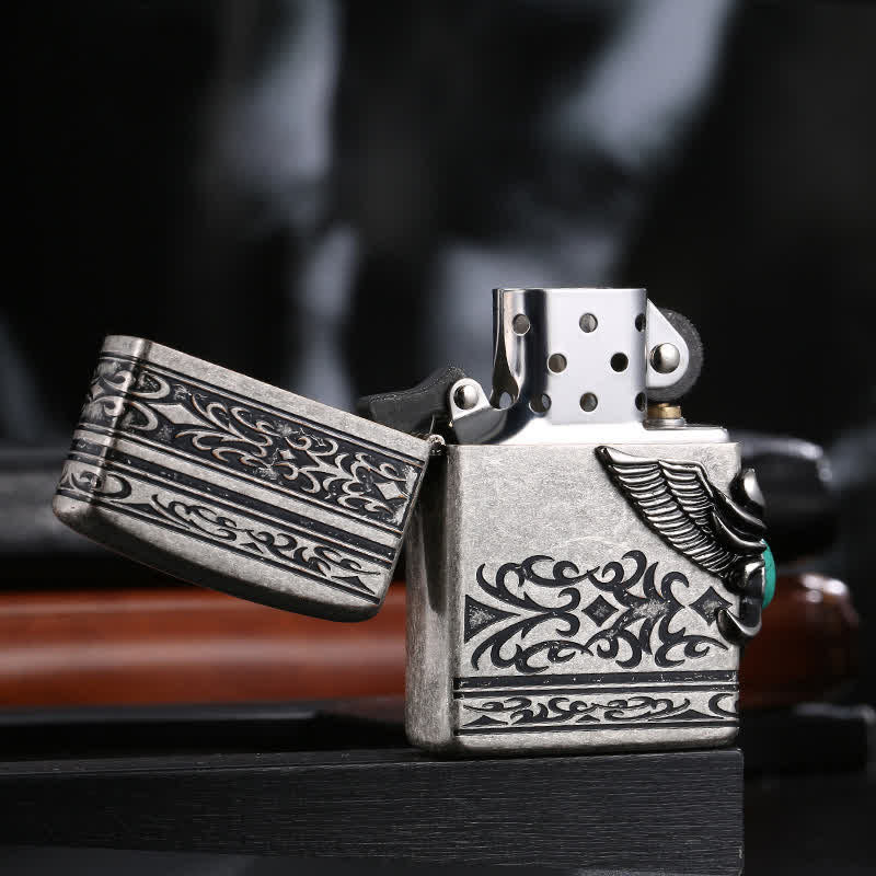 Eagle Wings Turquoise Inlaid Refillable Kerosene Lighter - image 2