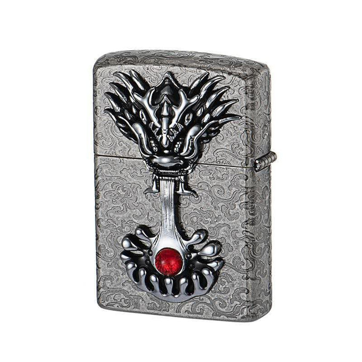Engraved Dragon-Shaped Retro Refillable Kerosene Lighter - Antique Silver - image 4