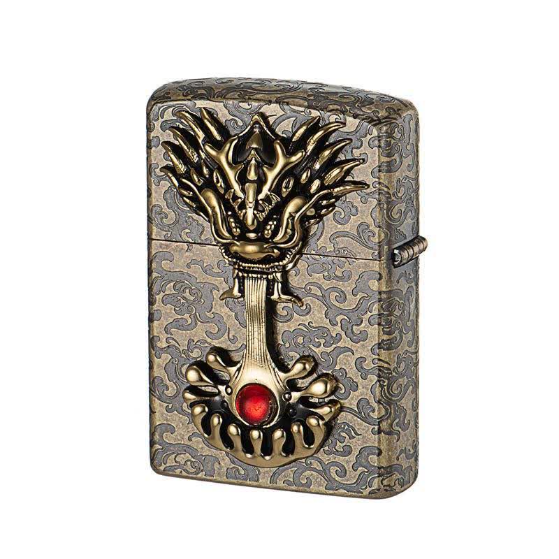 Engraved Dragon-Shaped Retro Refillable Kerosene Lighter - Bronze - image 2