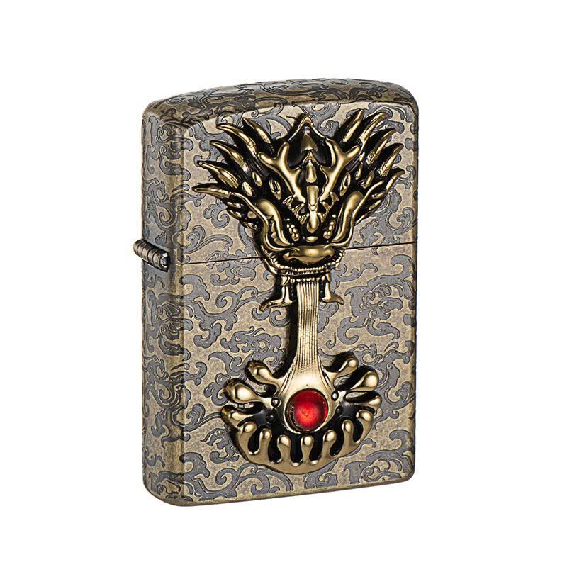 Engraved Dragon-Shaped Retro Refillable Kerosene Lighter - image 3