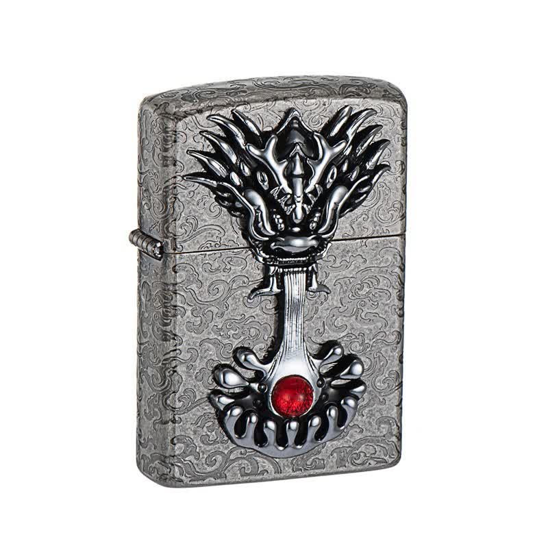 Engraved Dragon-Shaped Retro Refillable Kerosene Lighter - image 6