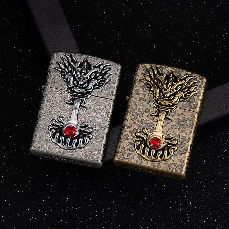 Engraved Dragon-Shaped Retro Refillable Kerosene Lighter - image 0
