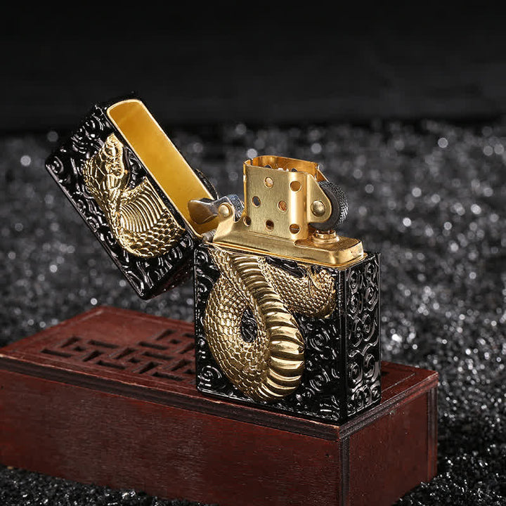 Black & Gold Snake Cobra Refillable Kerosene Lighter - image 2