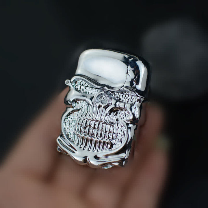 Retro Heavy Duty Armor Skull Refillable Kerosene Lighter - Silver - image 3