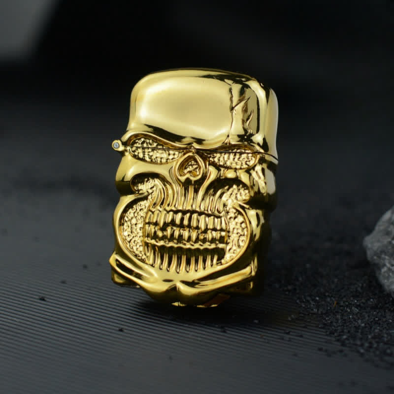 Retro Heavy Duty Armor Skull Refillable Kerosene Lighter - Gold - image 0