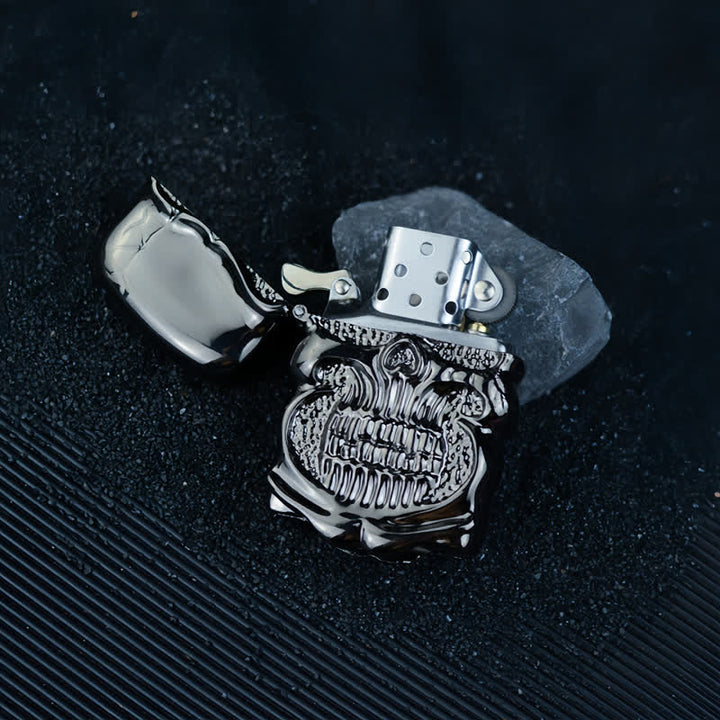 Retro Heavy Duty Armor Skull Refillable Kerosene Lighter - Black - image 12