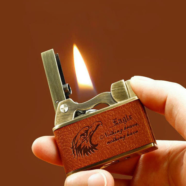 Retro Eagle Pattern Leather Refillable Kerosene Lighter - image 0