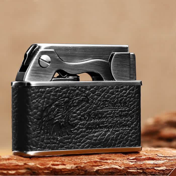 Retro Eagle Pattern Leather Refillable Kerosene Lighter - Black - image 7