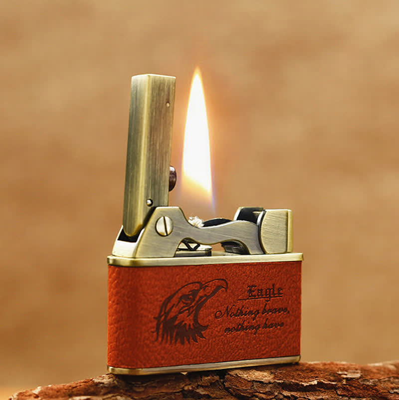 Retro Eagle Pattern Leather Refillable Kerosene Lighter - image 4