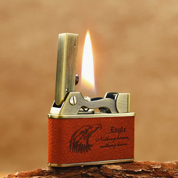 Retro Eagle Pattern Leather Refillable Kerosene Lighter - image 4