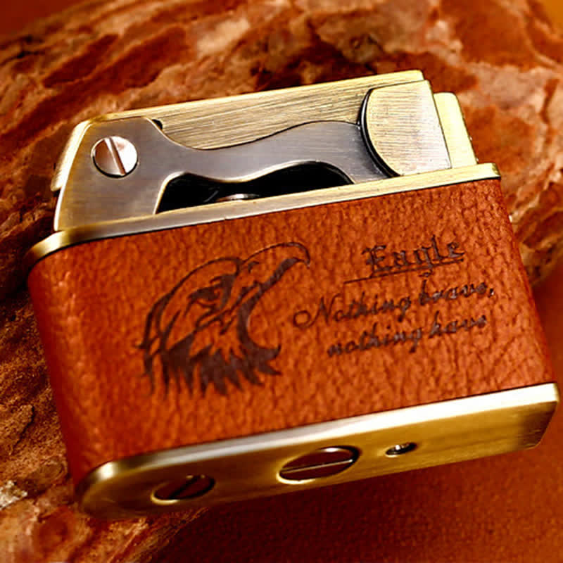 Retro Eagle Pattern Leather Refillable Kerosene Lighter - image 3