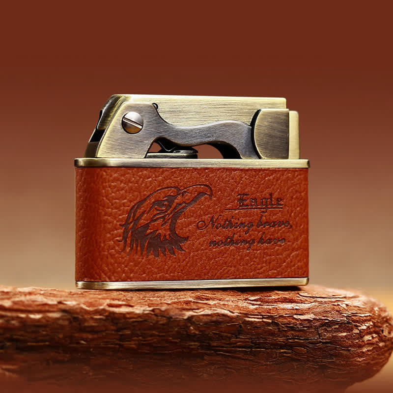 Retro Eagle Pattern Leather Refillable Kerosene Lighter - image 1