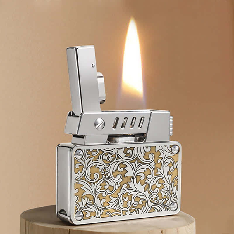 Carved Pop-up Ignition Safety Lock Refillable Kerosene Lighter - Silver - image 0