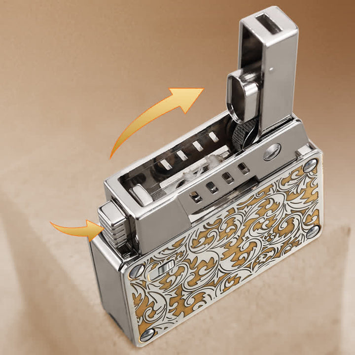 Carved Pop-up Ignition Safety Lock Refillable Kerosene Lighter - image 4