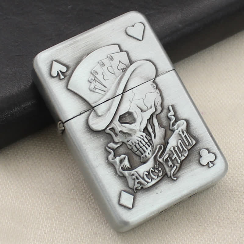 Poker Card Skull & Aces Refillable Butane Lighter - Silver - image 2