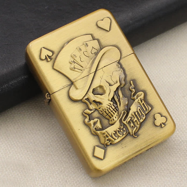 Poker Card Skull & Aces Refillable Butane Lighter - Gold - image 6