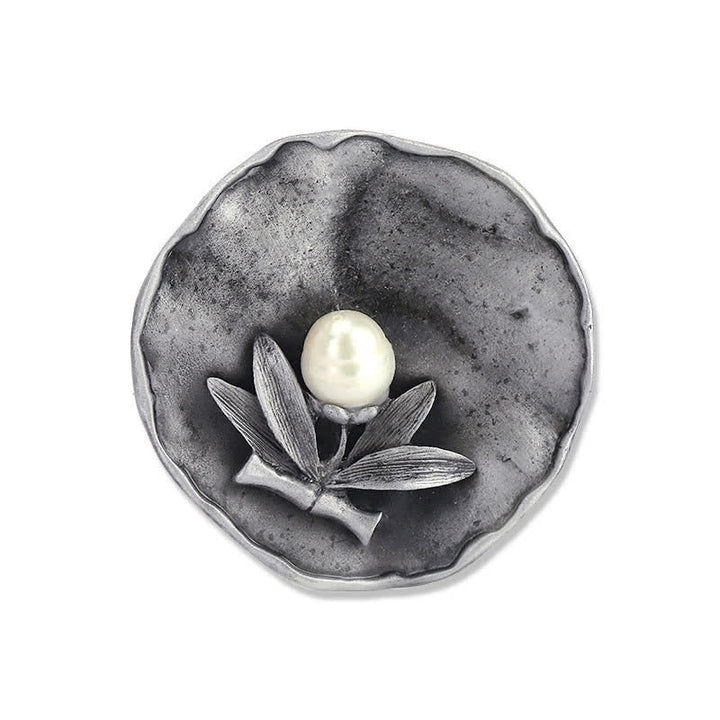 Women's Retro Round Bamboo Pearl Decoration Brooch - image 2