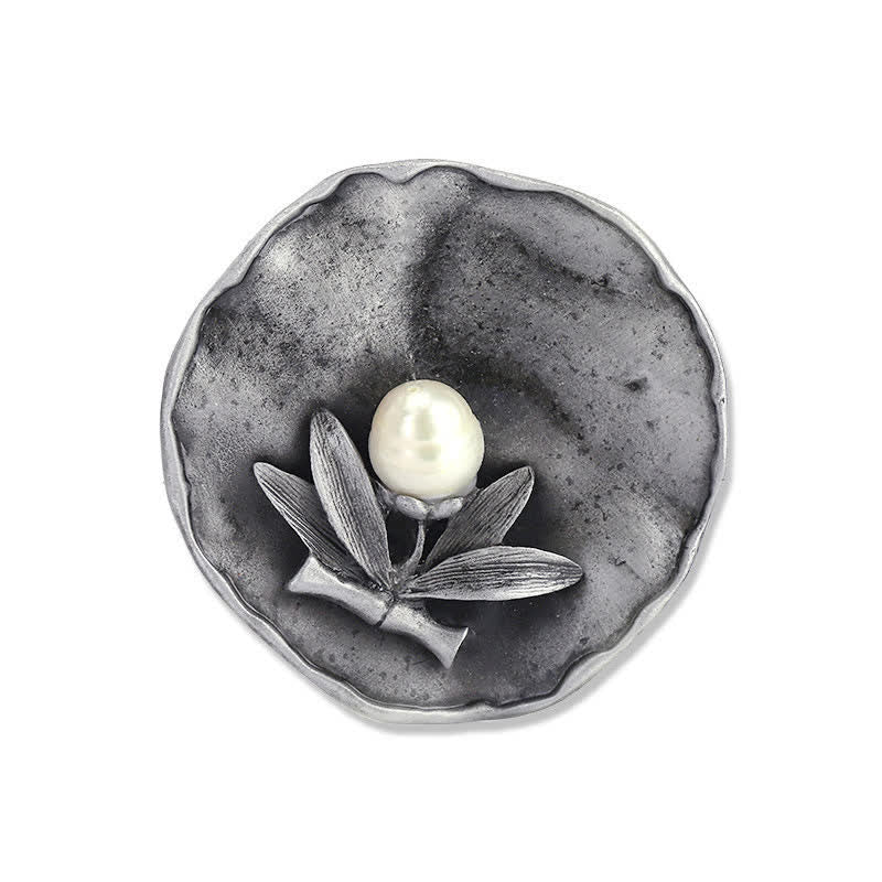Women's Retro Round Bamboo Pearl Decoration Brooch - image 2