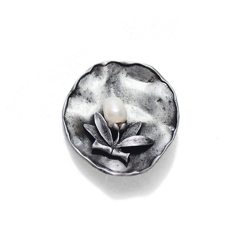Women's Retro Round Bamboo Pearl Decoration Brooch - image 3