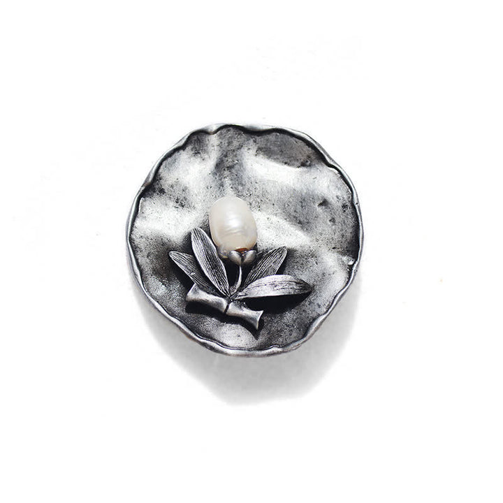 Women's Retro Round Bamboo Pearl Decoration Brooch - image 3