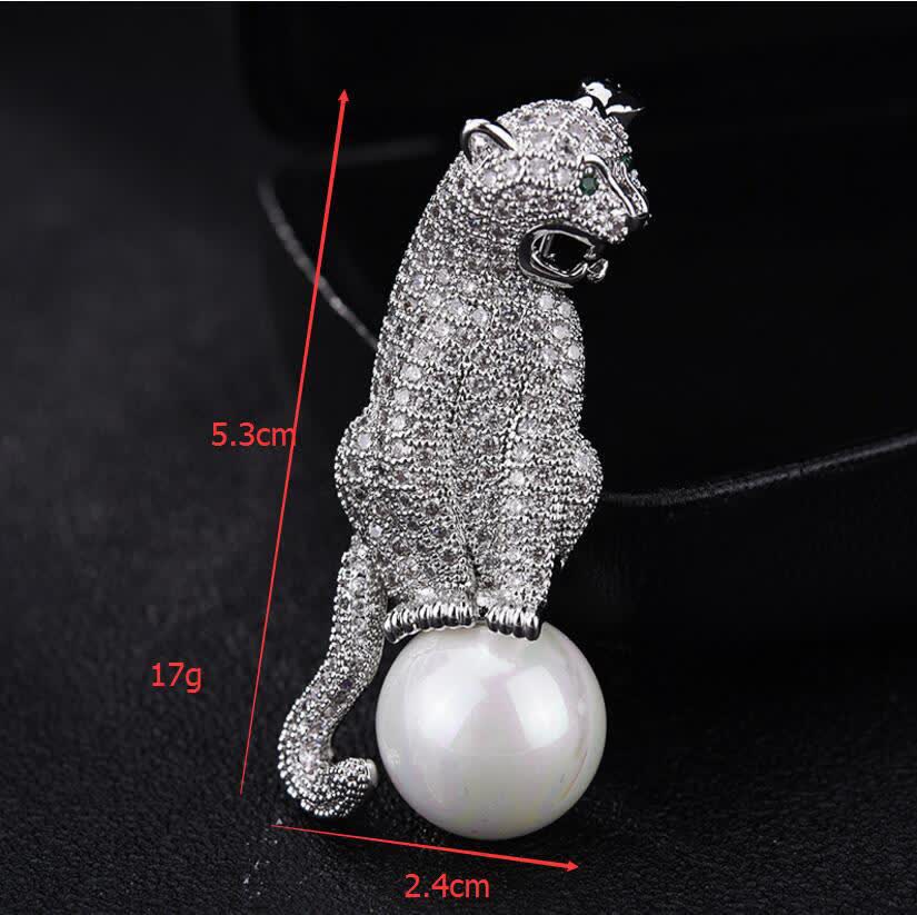 Unisex Leopard Shiny Zircon Faux Pearl Decoration Brooch - image 6