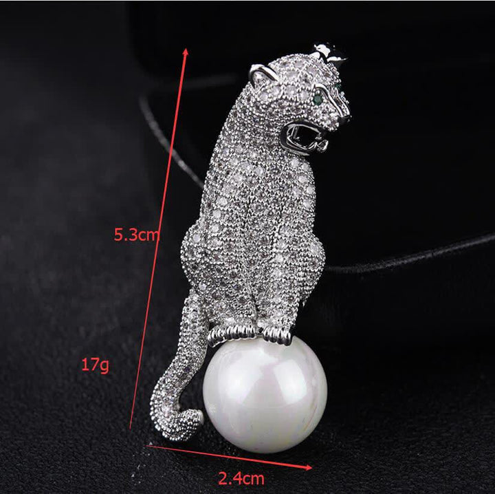 Unisex Leopard Shiny Zircon Faux Pearl Decoration Brooch - image 6
