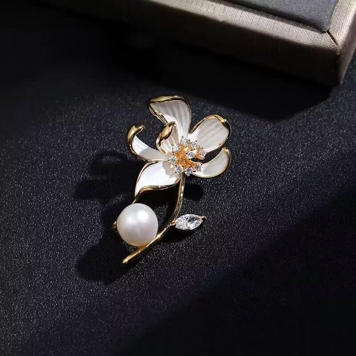 Women's Classic Lotus Flower Faux Pearl Brooch - White - image 0