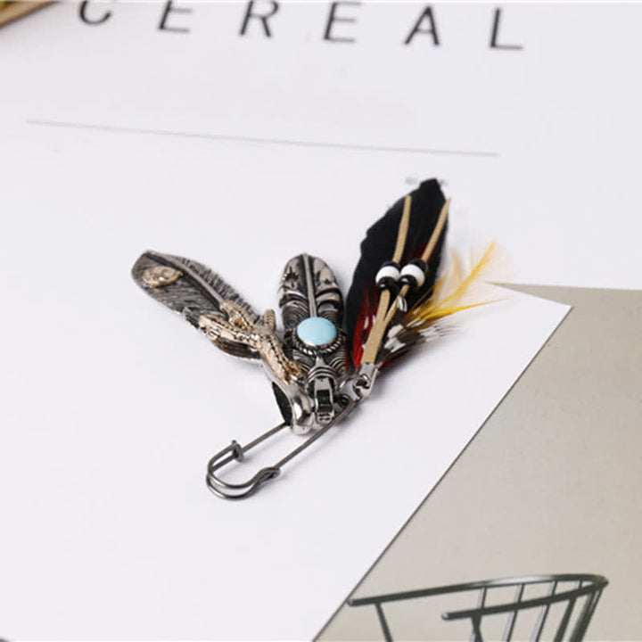 Unisex Bohemian Indian Ethnic Feather Brooch - image 3