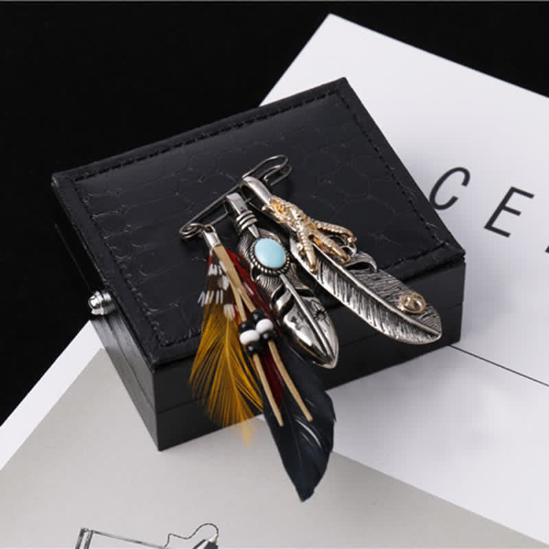 Unisex Bohemian Indian Ethnic Feather Brooch - image 1