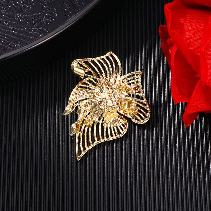 Women's Gold Hollow Leaf Pearl Rhinestone Brooch - image 3
