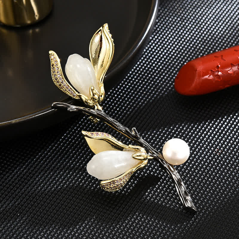 Women's Magnolia Luxury Imitation Pearl pin Brooch - Gold & Silver - image 0