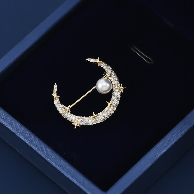 Women's Fashion Moon & Star Rhinestone Brooch - image 1