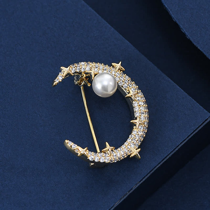 Women's Fashion Moon & Star Rhinestone Brooch - image 2