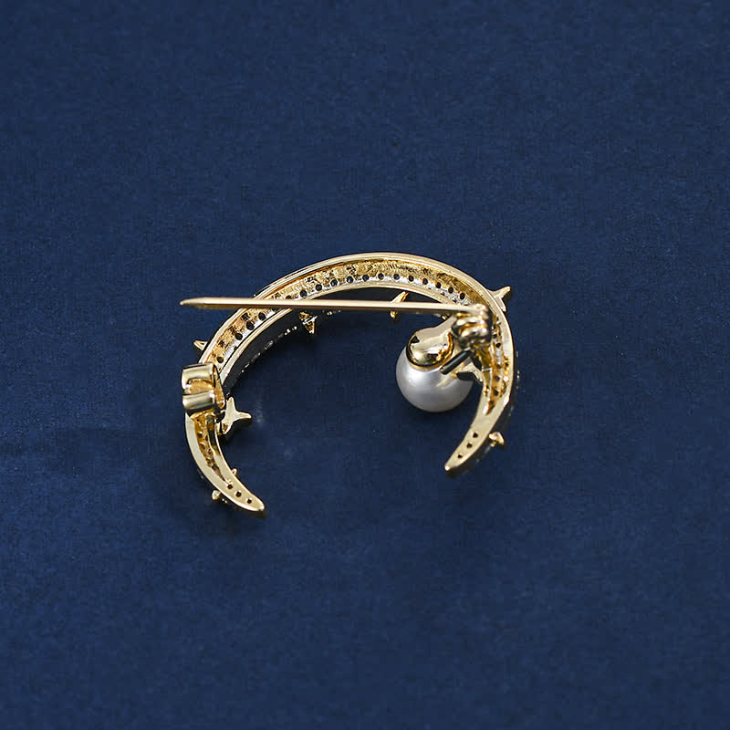 Women's Fashion Moon & Star Rhinestone Brooch - image 3