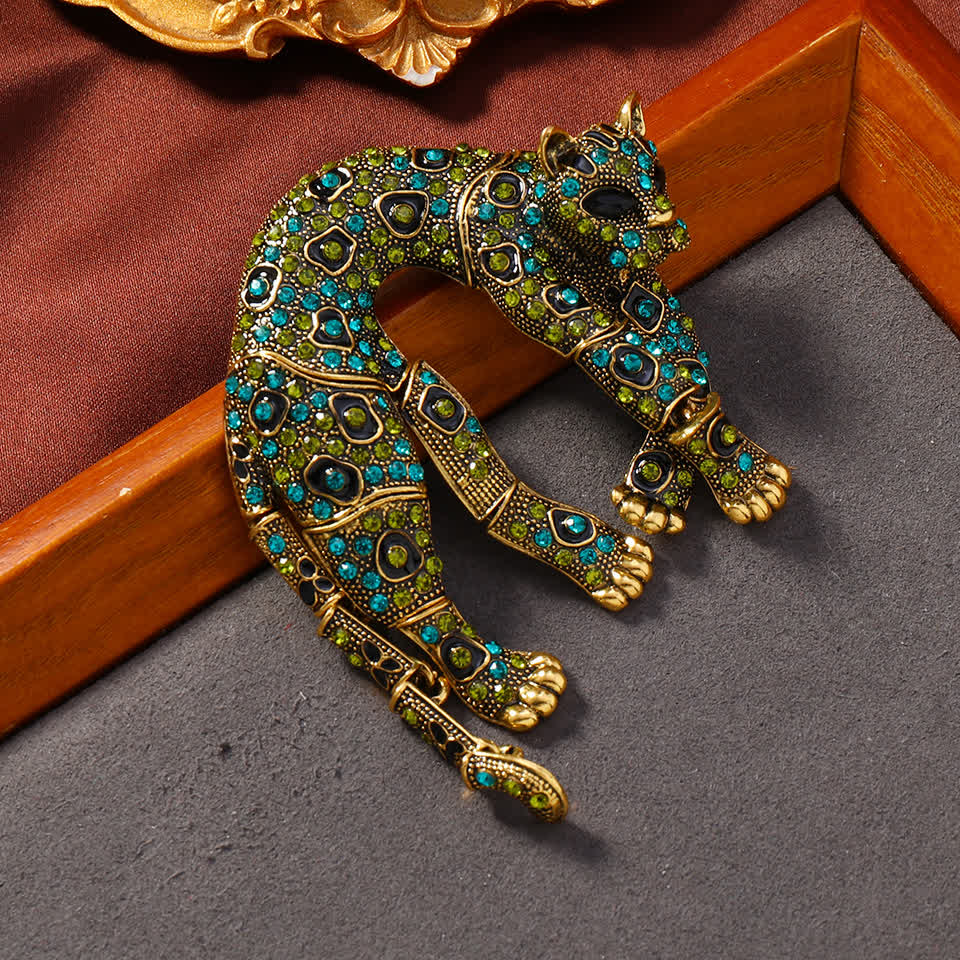 Unisex Vintage Panther Rhinestone Leopard Brooch - image 1