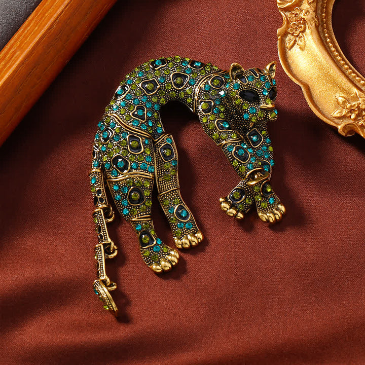 Unisex Vintage Panther Rhinestone Leopard Brooch - Gold - image 0